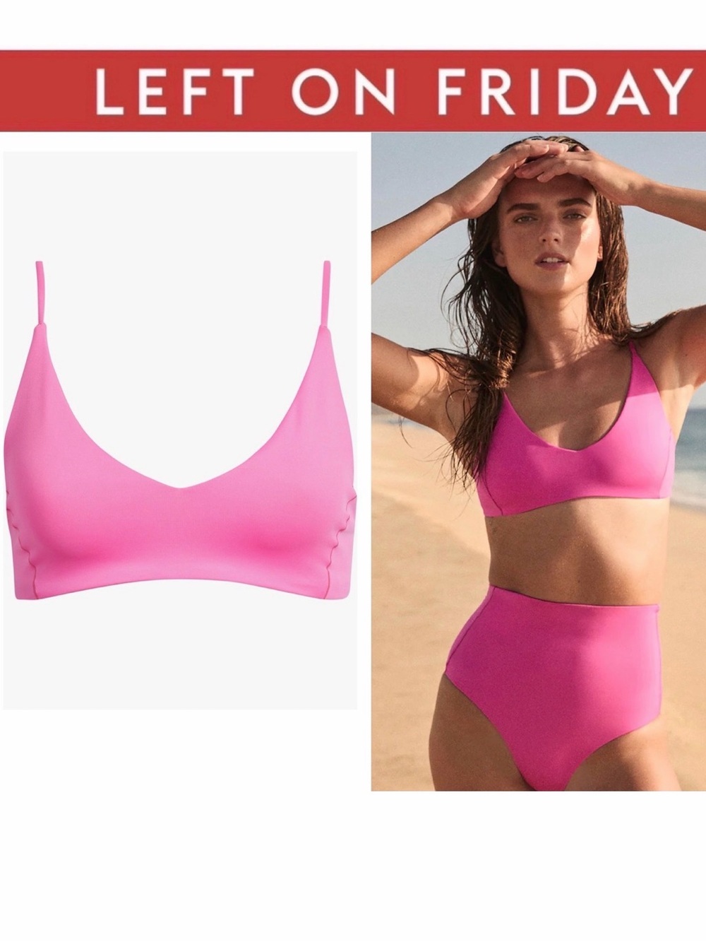 LEFT ON FRIDAY Sunday Top V FRONT Hot Shock Pink Bikini Top Sz M NWT $110